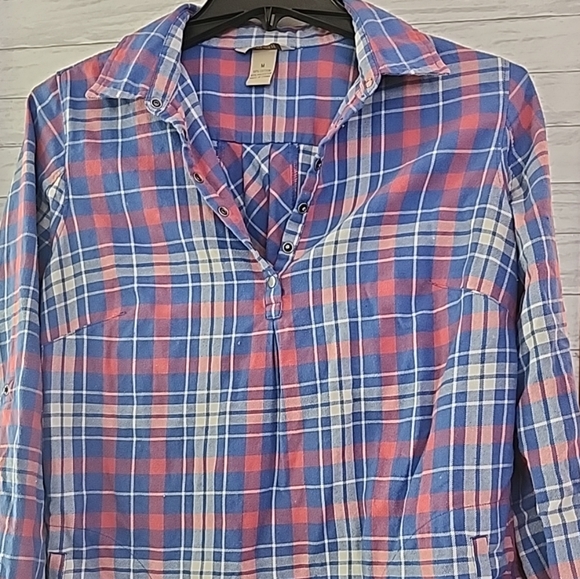 Duluth Flannel Pocket Tunic Top Women’s Size M Snap Front Pullover Plaid Classic - Picture 1 of 3